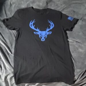 Black Short-Sleeve Tee with Blue Deer Graphic